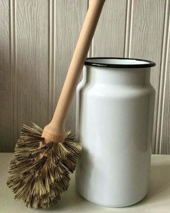 Lisa Valentine Home Enamel Toilet Brush Holder And Wooden Brush, £33
