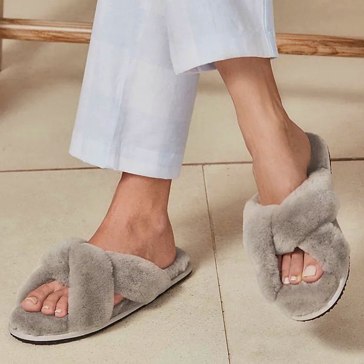 The White Company Twist Strap Sheepskin Slider Slippers, £65