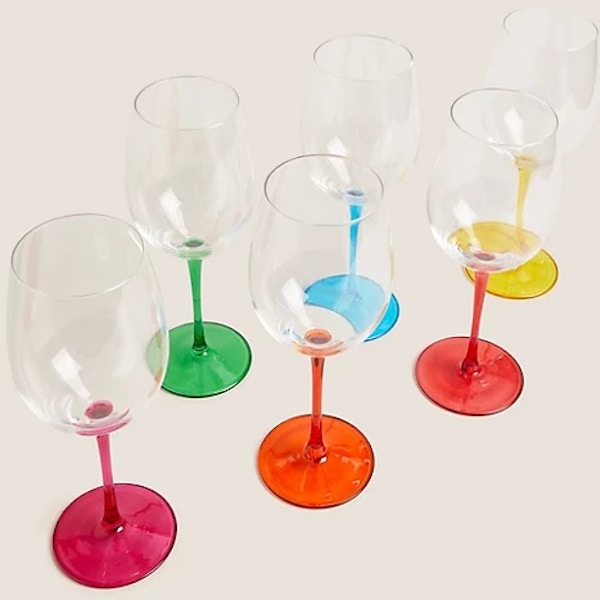 M&S Set Of 6 Multicoloured Wine Glasses, £30