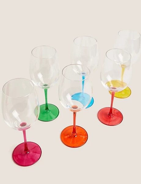 M&S Set Of 6 Multicoloured Wine Glasses, £30