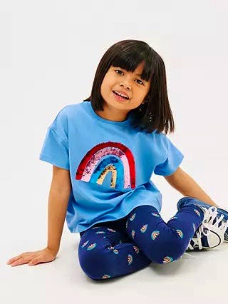 John Lewis Kids' Sequin Rainbow Short Sleeve T-Shirt, Blue, £12 – 14