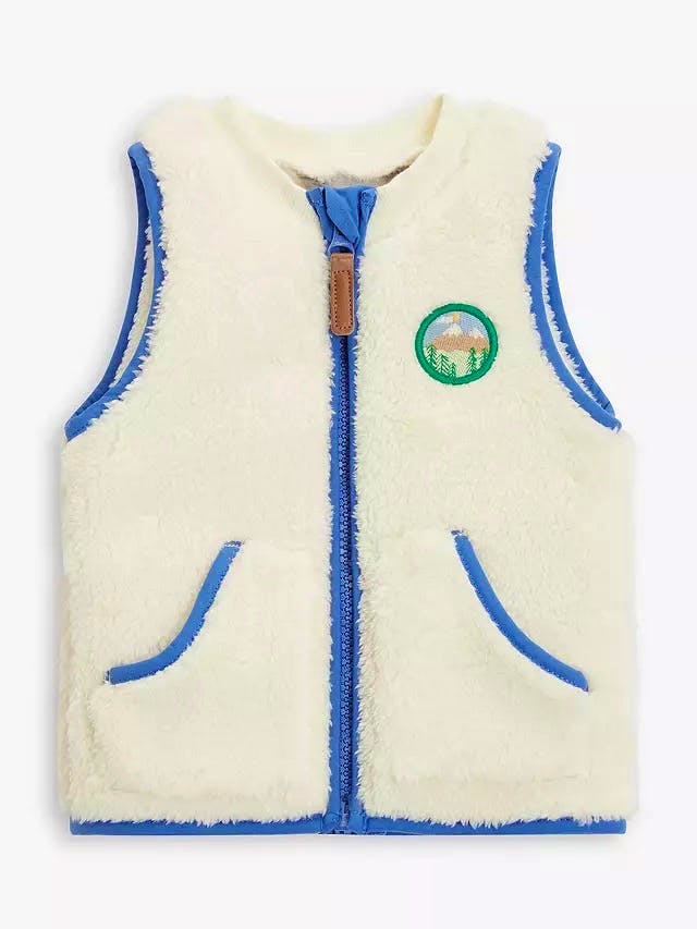 John Lewis Baby Borg Mountain Badge Gilet Cream, £12 – 13