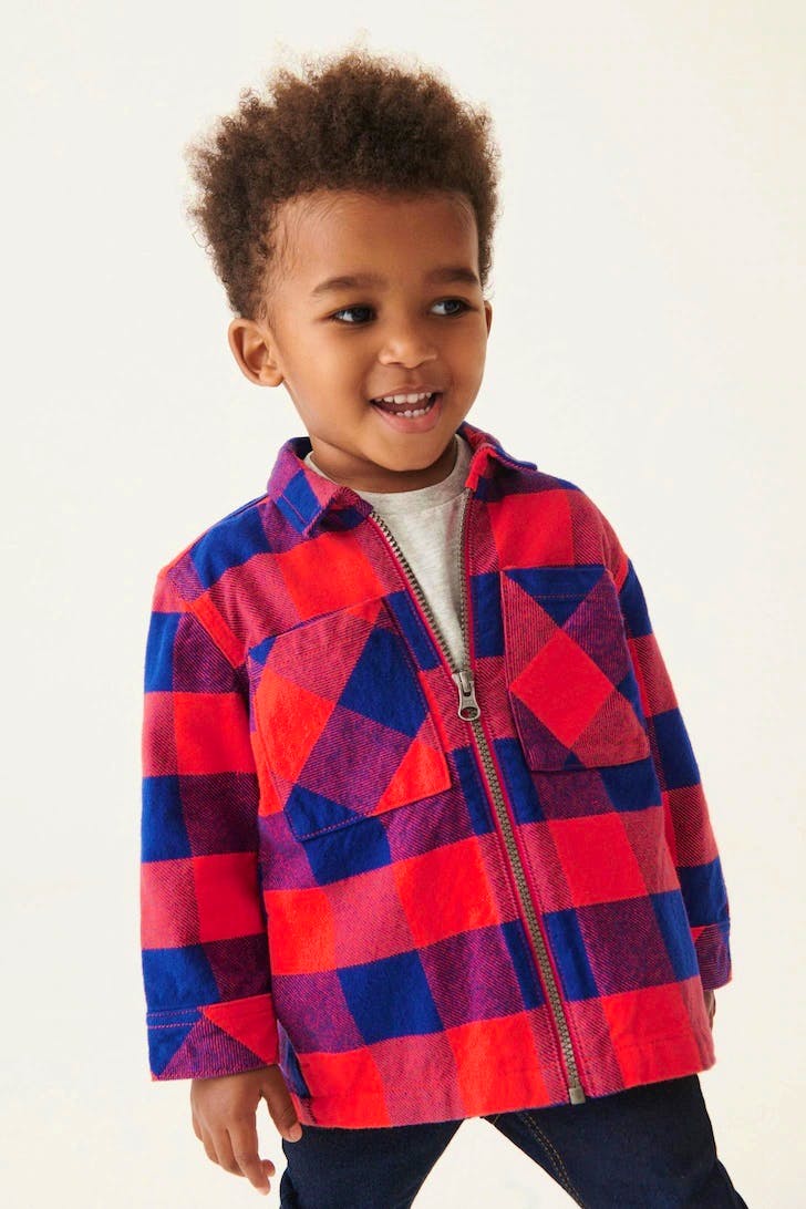 NEXT Orange/Navy Blue Check Zip Through Shirt, £17 – 19