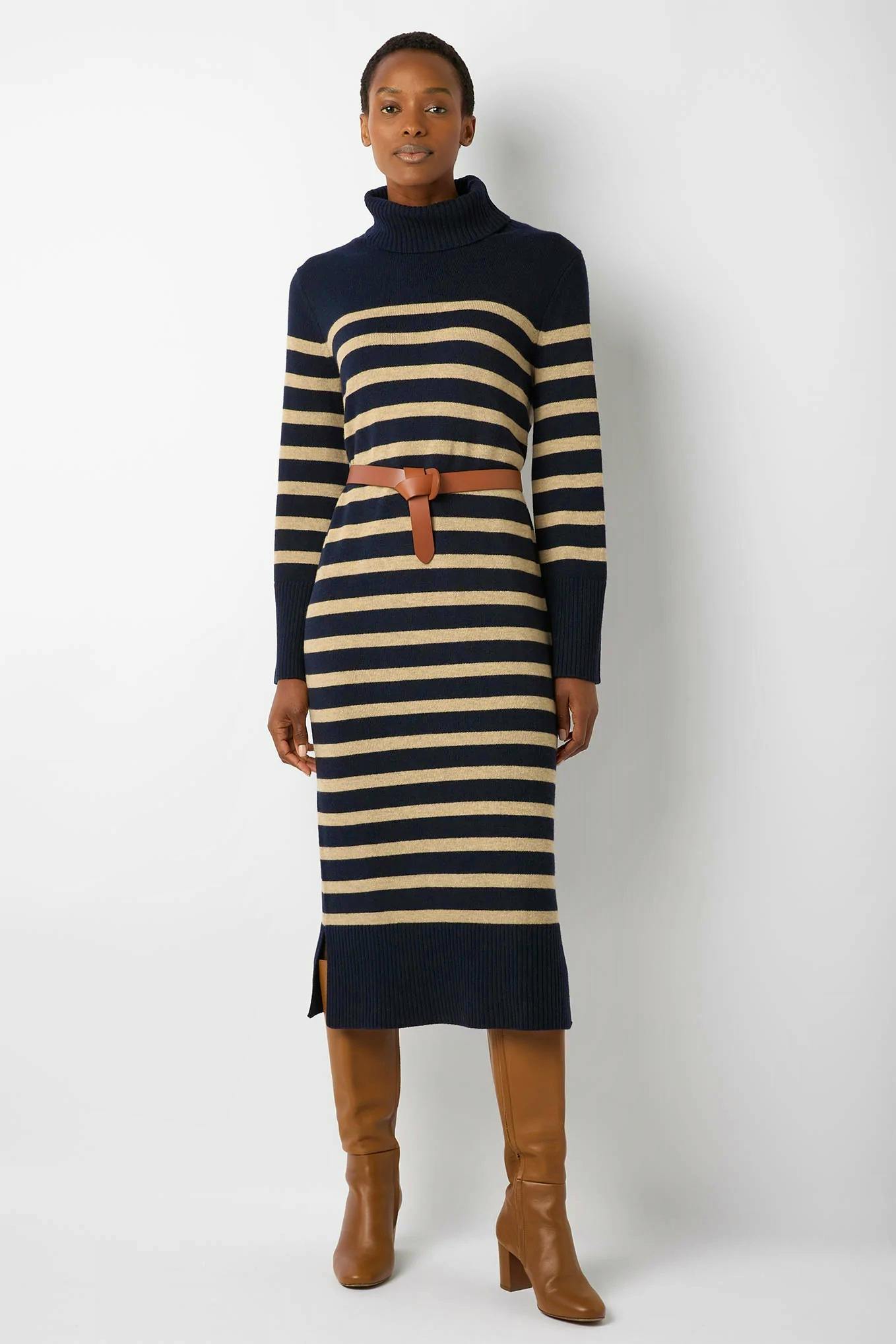 Rylee Roll Merino Stripe Knit Jumper Dress £265