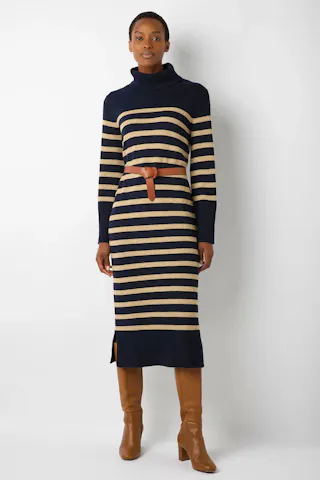 Rylee Roll Merino Stripe Knit Jumper Dress