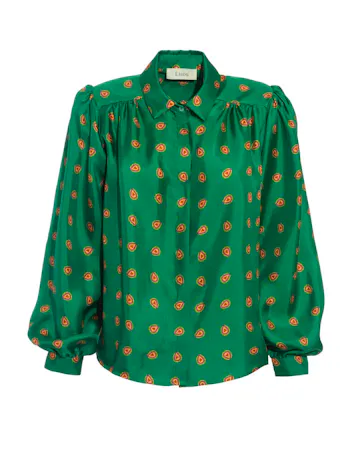 Eliza Green Peacock Print Silk Shirt