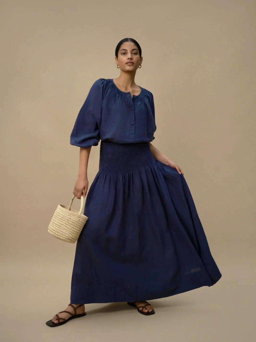 Sula – Dusty Navy Linen Skirt £220