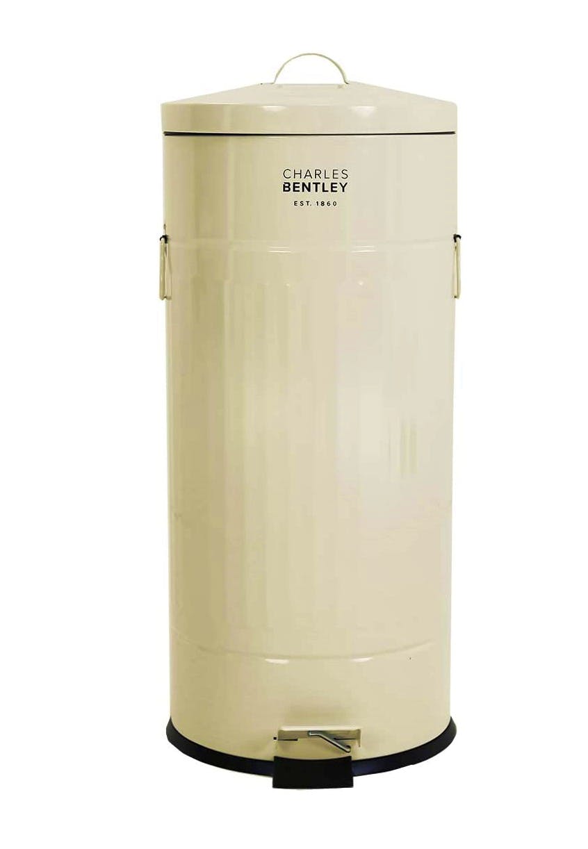 Charles Bentley 30L Retro Steel Enamelled Waste Rubbish Kitchen Pedal Bin – Cream, £54.99