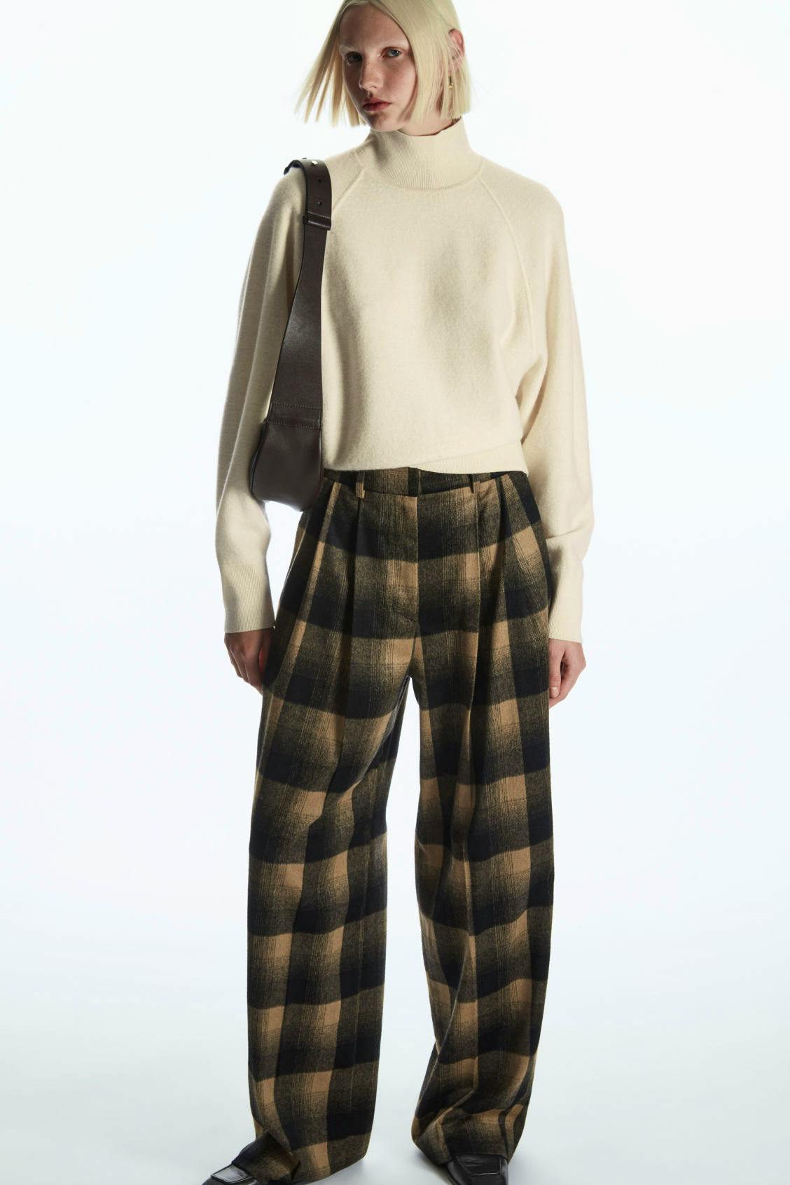 Wide-Leg Checked Wool-Blend Trousers £99