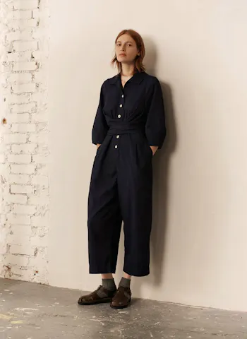 Wrap Front Indigo Twill Jumpsuit