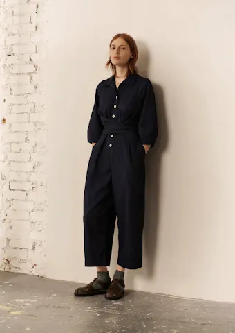 Wrap Front Indigo Twill Jumpsuit