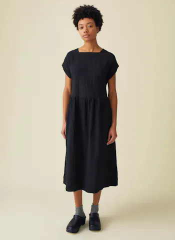 Square Neck Crinkled Cotton Dress