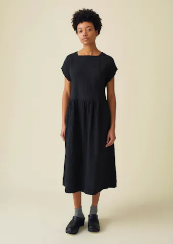 Square Neck Crinkled Cotton Dress