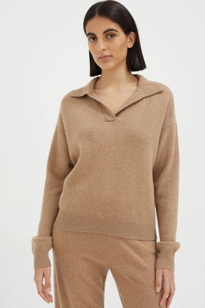 Chinti & Parker Camel Cashmere Relaxed Collar Sweater, NOW £110