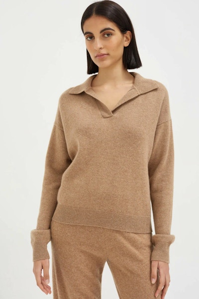 Chinti & Parker Camel Cashmere Relaxed Collar Sweater, NOW £110