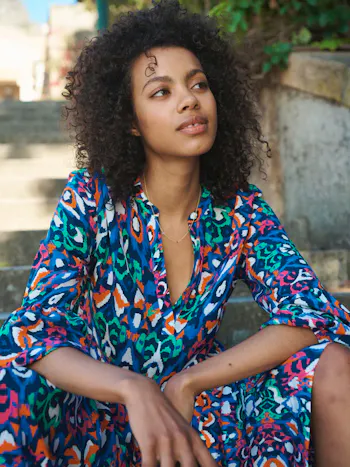 Genevieve Silk Feather Print Dress