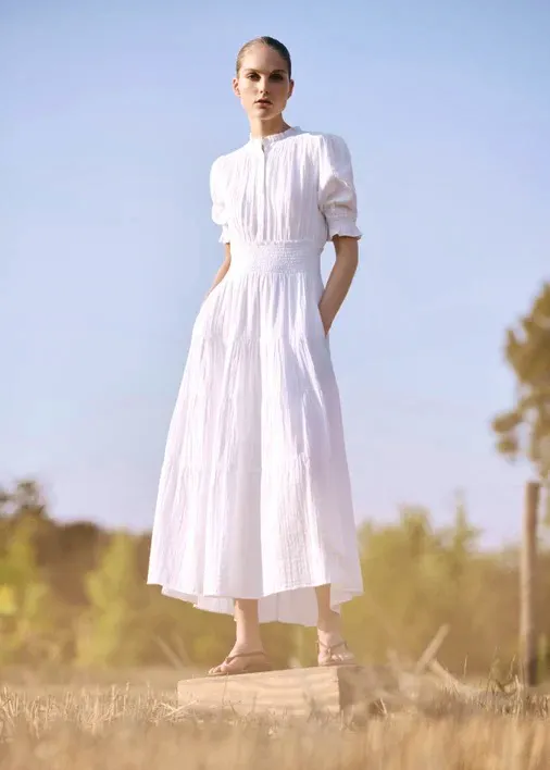 Cheesecloth Shirred Waist Maxi Dress £175