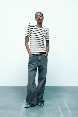 Ribbed T-Shirt With Ruffles