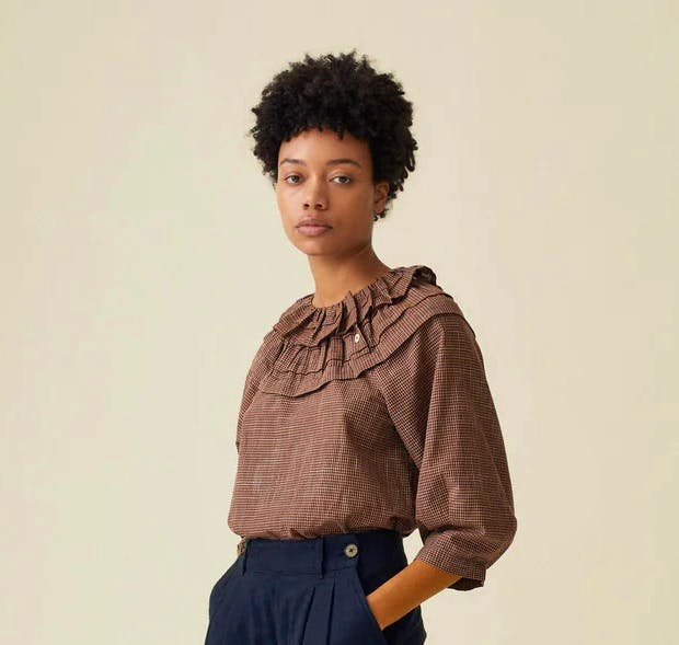 TOAST Ruffled Collar Slubby Check Shirt, £155