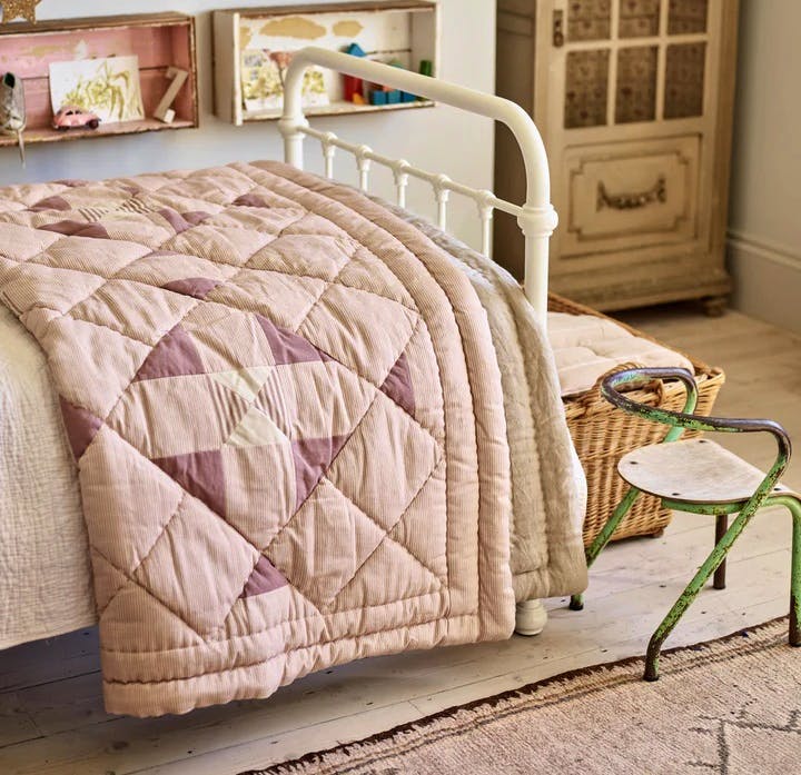 Rowen & Wren Lillie Cotton Patchwork Quilt, Blush Pink, £264