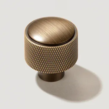 Humboldt Knurled Button Knob - Antique Brass