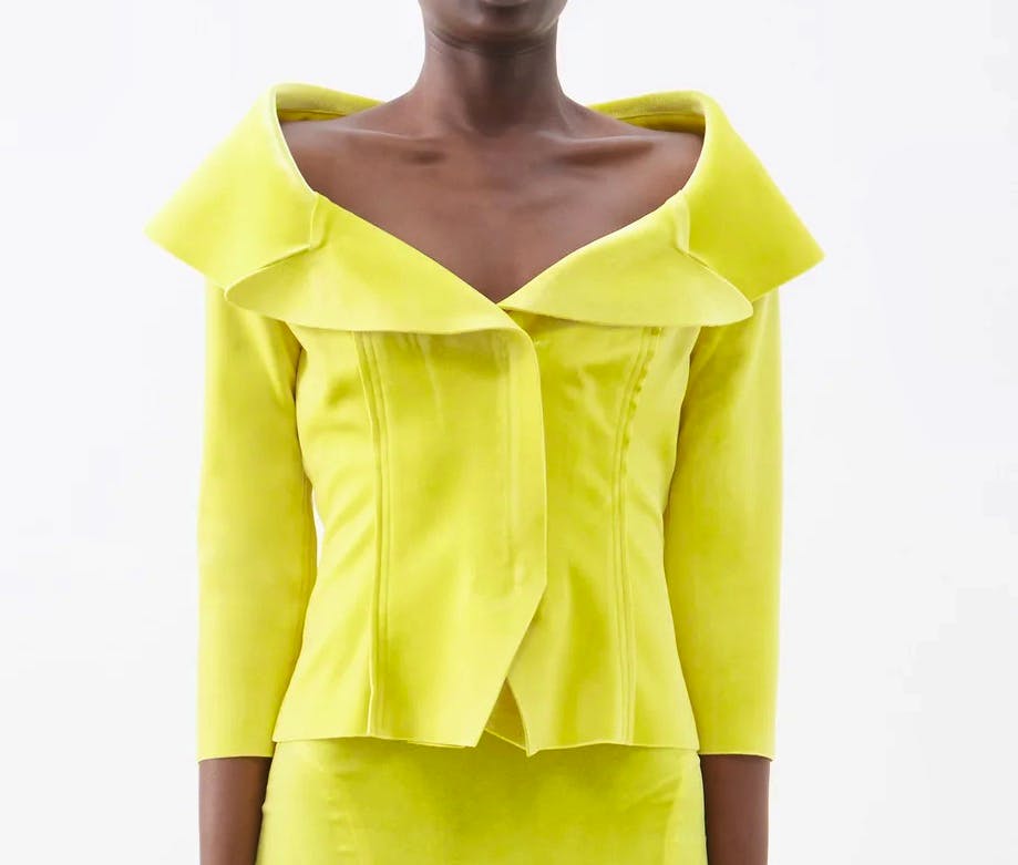 Norma Kamali Single-Breasted Off-The-Shoulder Velvet Jacket, £330