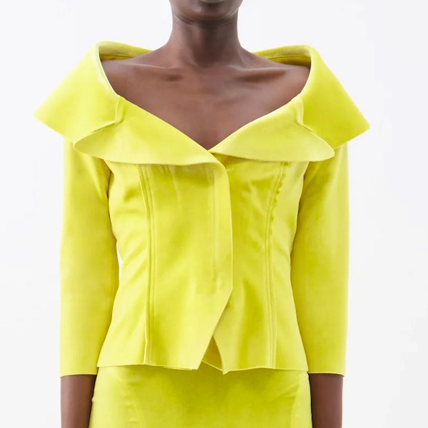 Norma Kamali Single-Breasted Off-The-Shoulder Velvet Jacket, £330