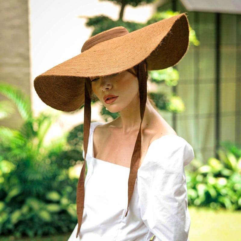 Wolf & Badger Lola Wide Brim Jute Straw Hat In Havana Brown, £154
