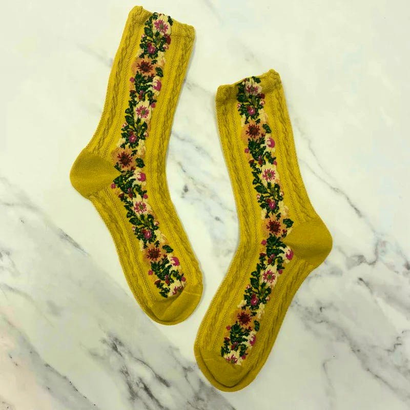 Closet & Botts Ochre Floral Garland Socks, £6.95
