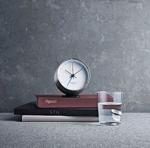 Georg Jensen Hk clock w. Alarm and holder-white 10cm, £99