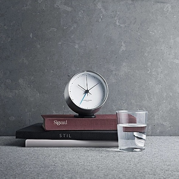 Georg Jensen Hk clock w. Alarm and holder-white 10cm, £99