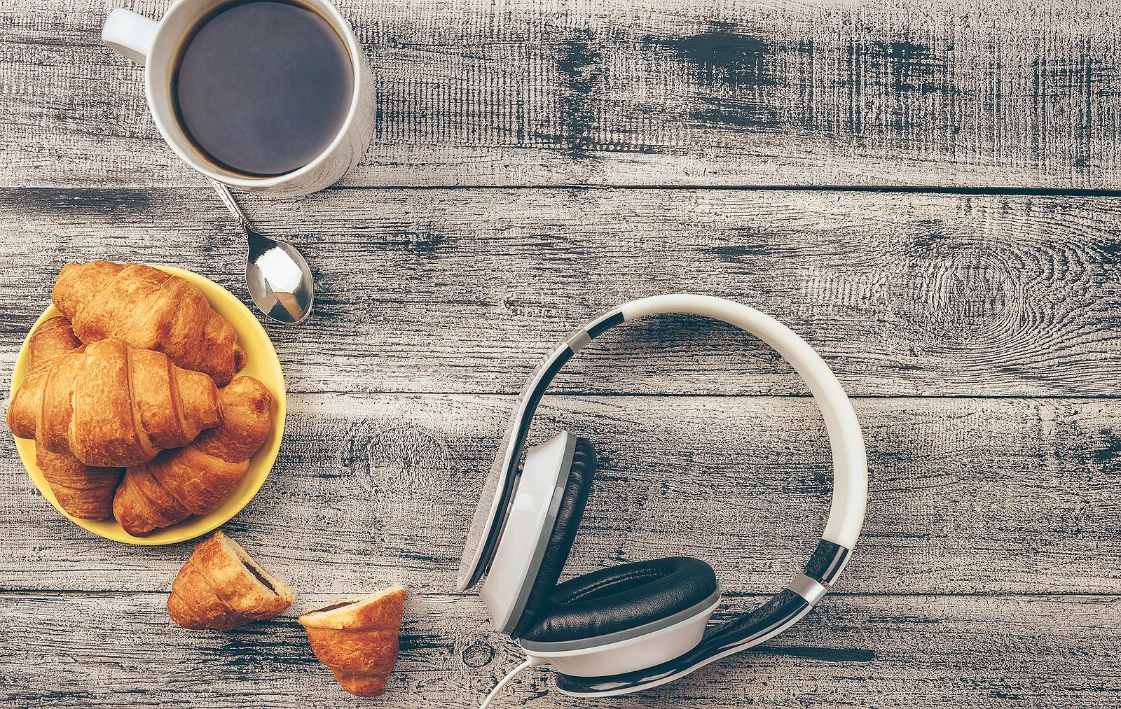 Morning Podcasts Wood Table