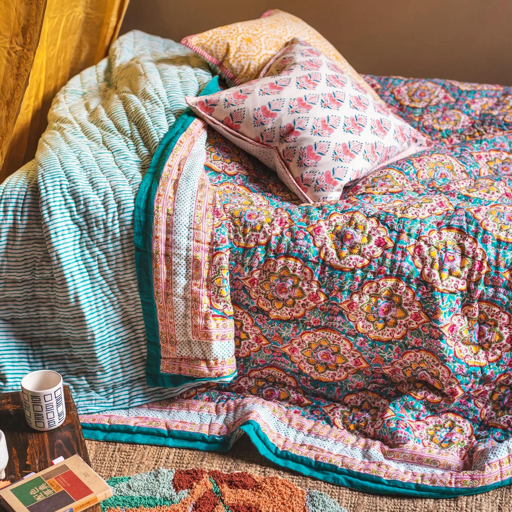 Ian Snow Colourful Block Print Cotton Quilt, £179