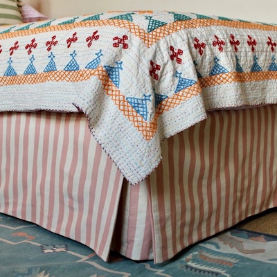 Alice Palmer Tangier Rhubarb Stripe Piped Bed Valance, £275