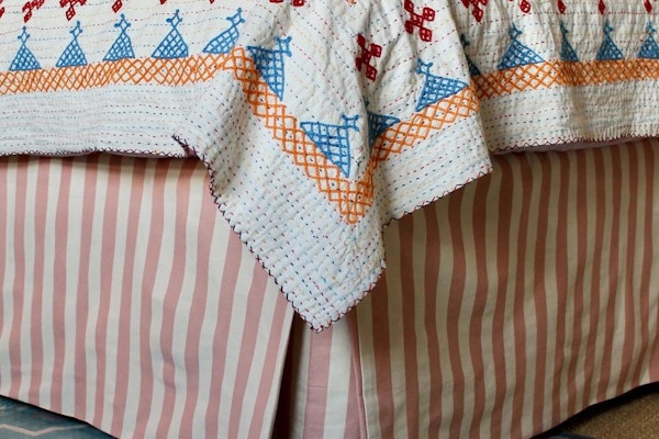 Alice Palmer Tangier Rhubarb Stripe Piped Bed Valance, £275
