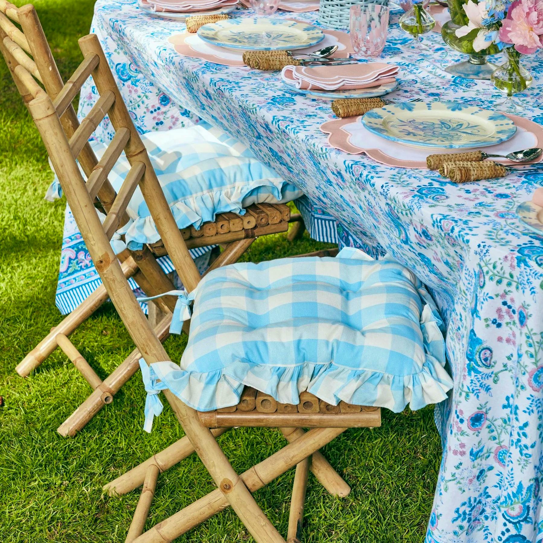 Mrs Alice Blue Gingham Ruffle Seat Pad Cushion, £34