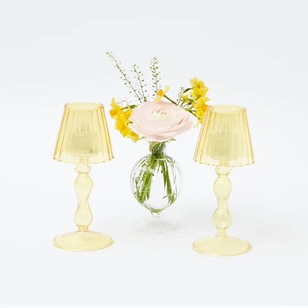Mrs Alice Yellow Glass Lanter Tea Light Holders, Pair, £36