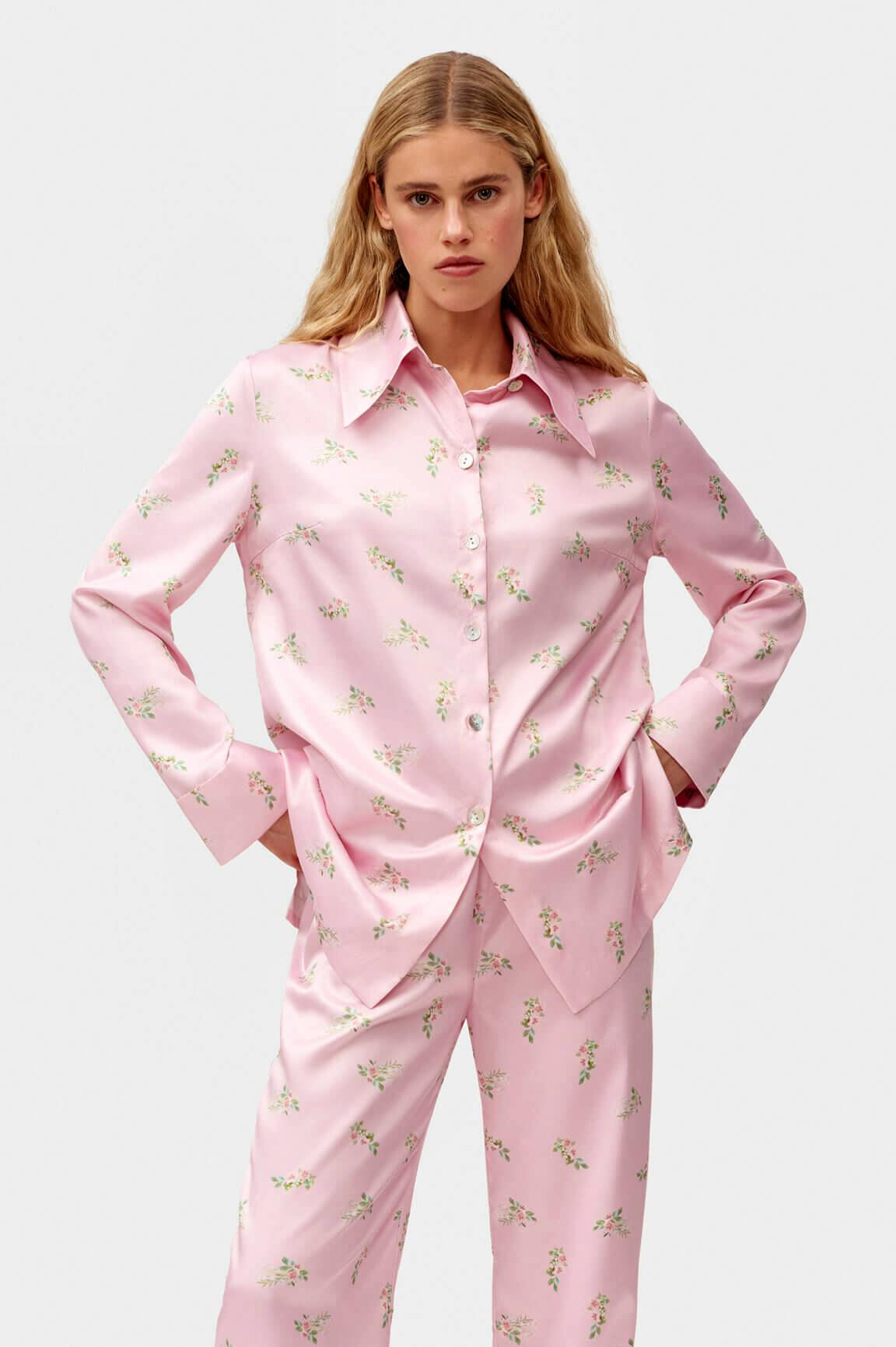 Sleeper Blossom Printed Shirt in Pink, $250