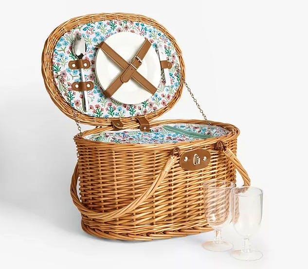 John Lewis Country Floral Print Filled Willow Wicker Picnic Hamper, £65