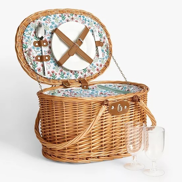 John Lewis Country Floral Print Filled Willow Wicker Picnic Hamper, £65