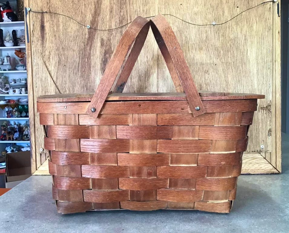 Etsy 1950s Vintage Medium Sized Country Kitchen Woven Wooden Picnic Basket, £49.83