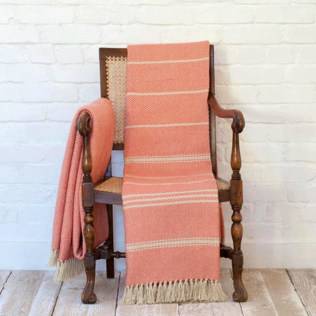 Weaver Green Oxford Stripe Coral Blanket, £55