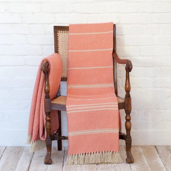 Weaver Green Oxford Stripe Coral Blanket, £55
