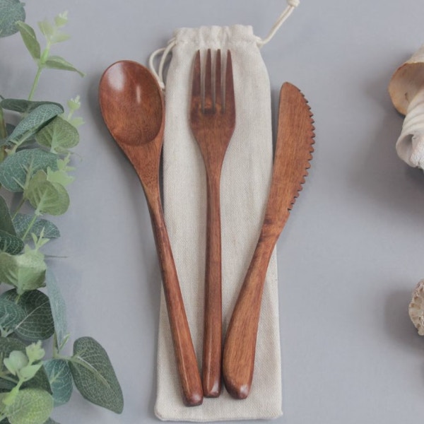 Etsy Eco Friendly Wooden Bamboo Cutlery Set Picnic, £7.99