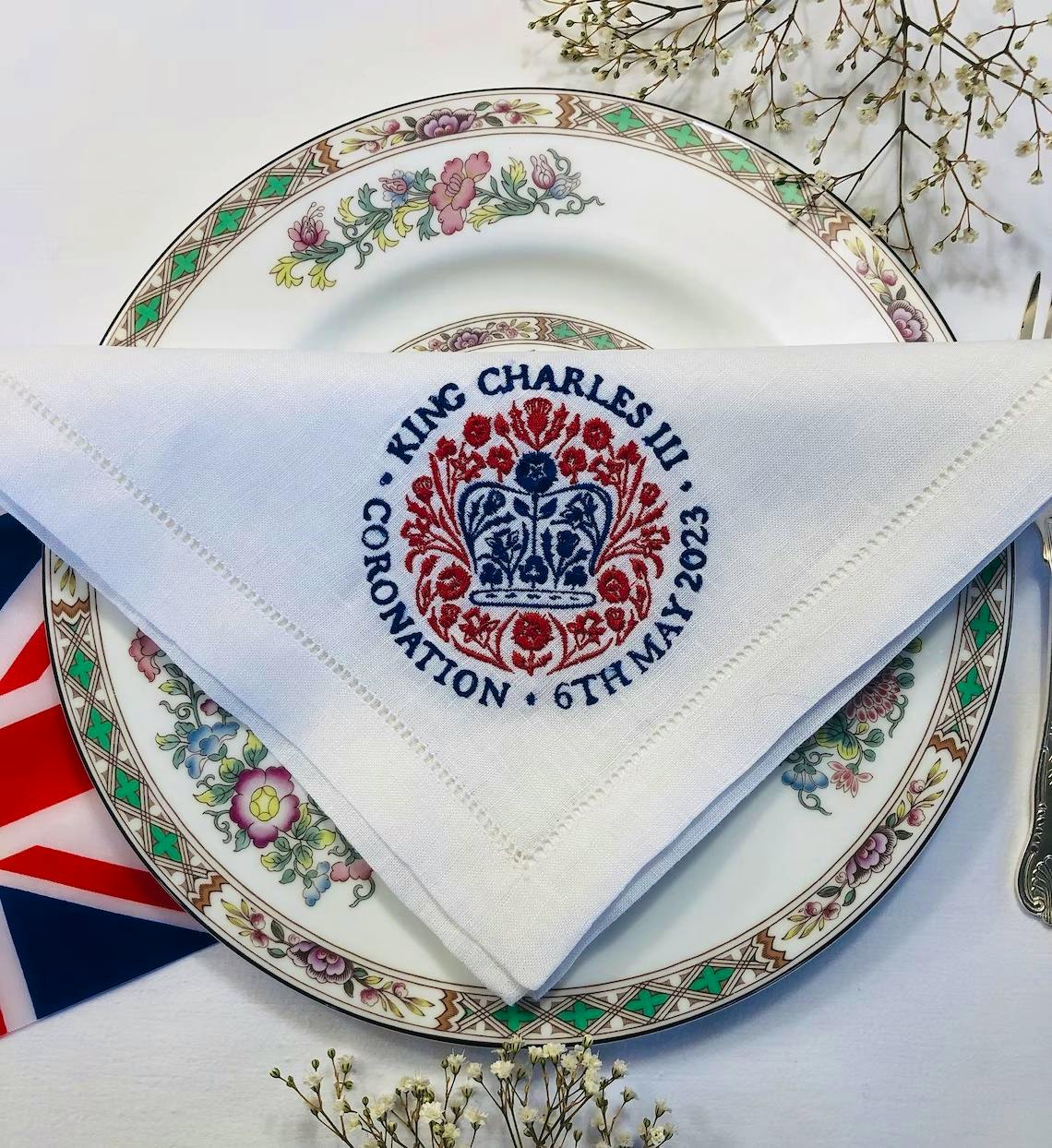 Etsy King Charles III Embroidered Official Coronation Emblem Napkin, from £12.75