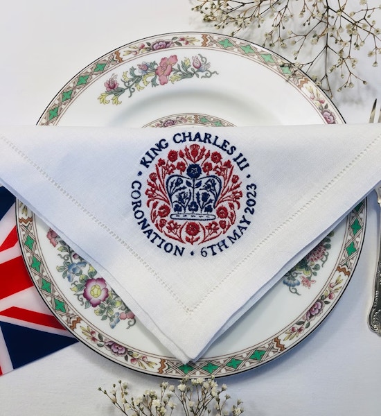 Etsy King Charles III Embroidered Official Coronation Emblem Napkin, from £12.75