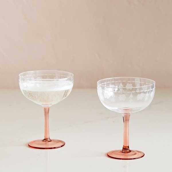Rose & Grey Set of 2 Pink Engraved Flowers Champagne Coupes, £32.50