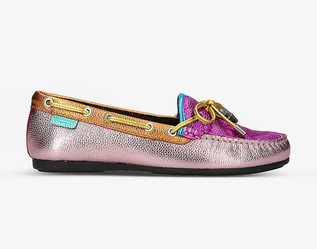 Kurt Geiger London Eagle-Embellished Rainbow-Print Leather Moccasin Shoes, £149