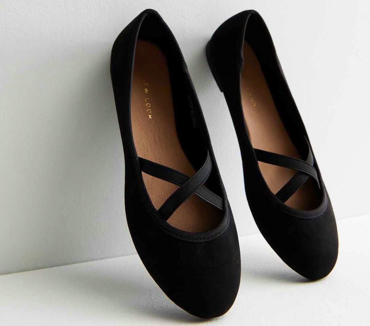 New Look Black Suedette Elasticated Cross Strap Ballerina Pumps, £17.99