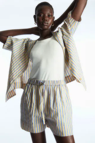 Striped Linen Blend Shorts